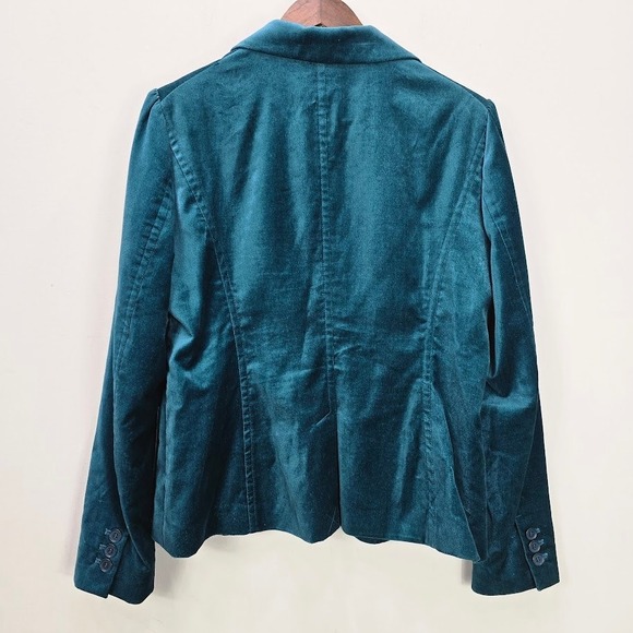 Vtg Y2K New York & Company Blazer Jacket XL Teal Velvet Career Office Fairy Read - Picture 2 of 13